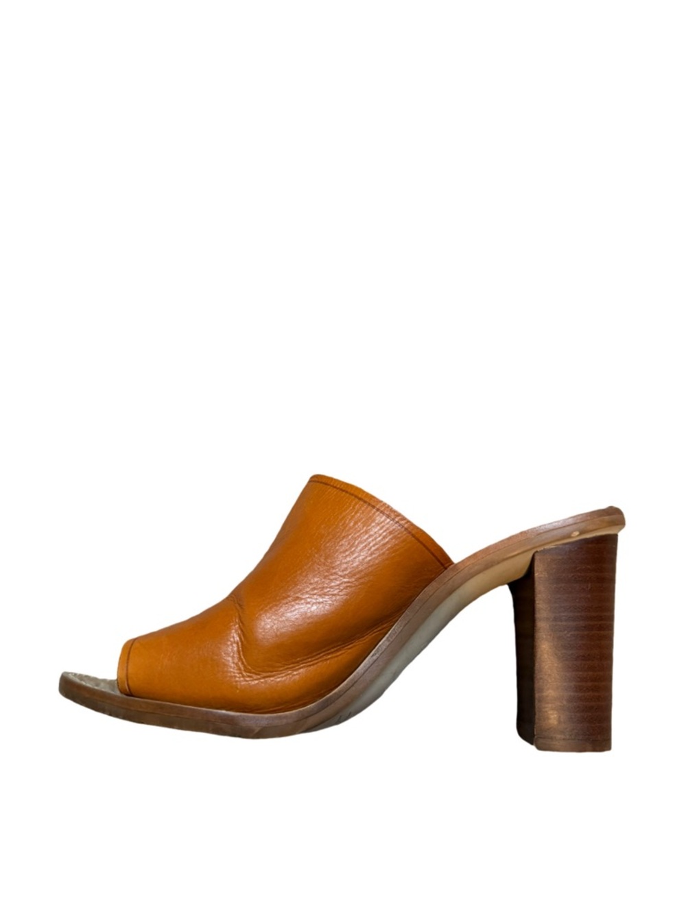 J Crew Leather Mule Heels Cognac Brown Block Heel Size 10 - Picture 5 of 12